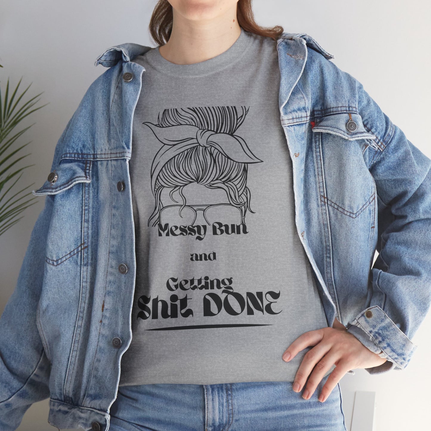 Messy Bun Vibes Unisex Cotton Tee - Gift for Moms, Casual Wear, Humor Tee, Birthday, Relaxed Fit