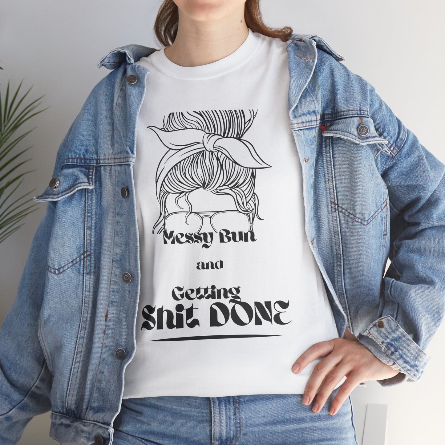 Messy Bun Vibes Unisex Cotton Tee - Gift for Moms, Casual Wear, Humor Tee, Birthday, Relaxed Fit