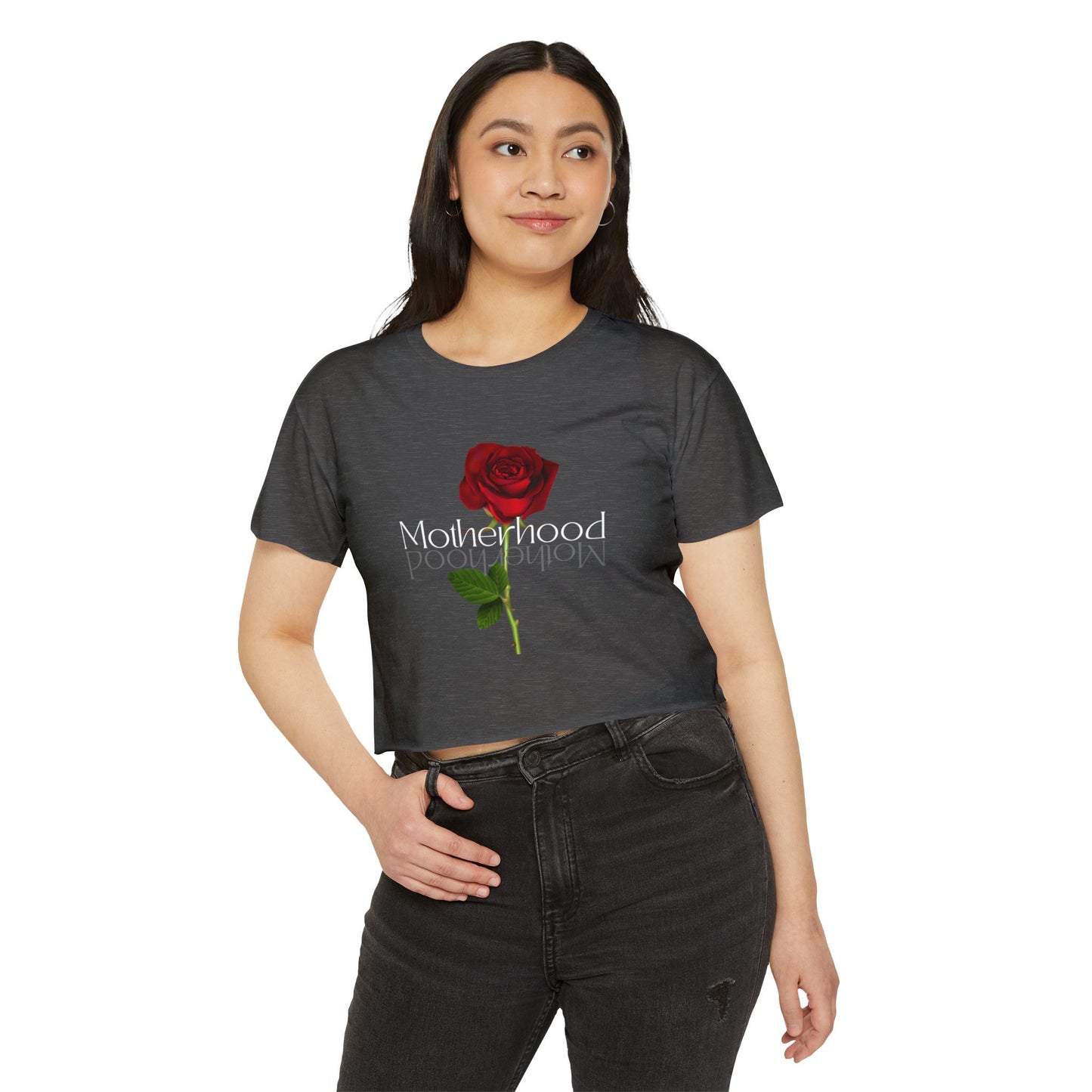 Women's Motherhood Crop Top with Rose Design - Stylish Summer Top, Boho Fashion, Festival Wear, Mother's Day Gift, Casual Outfit