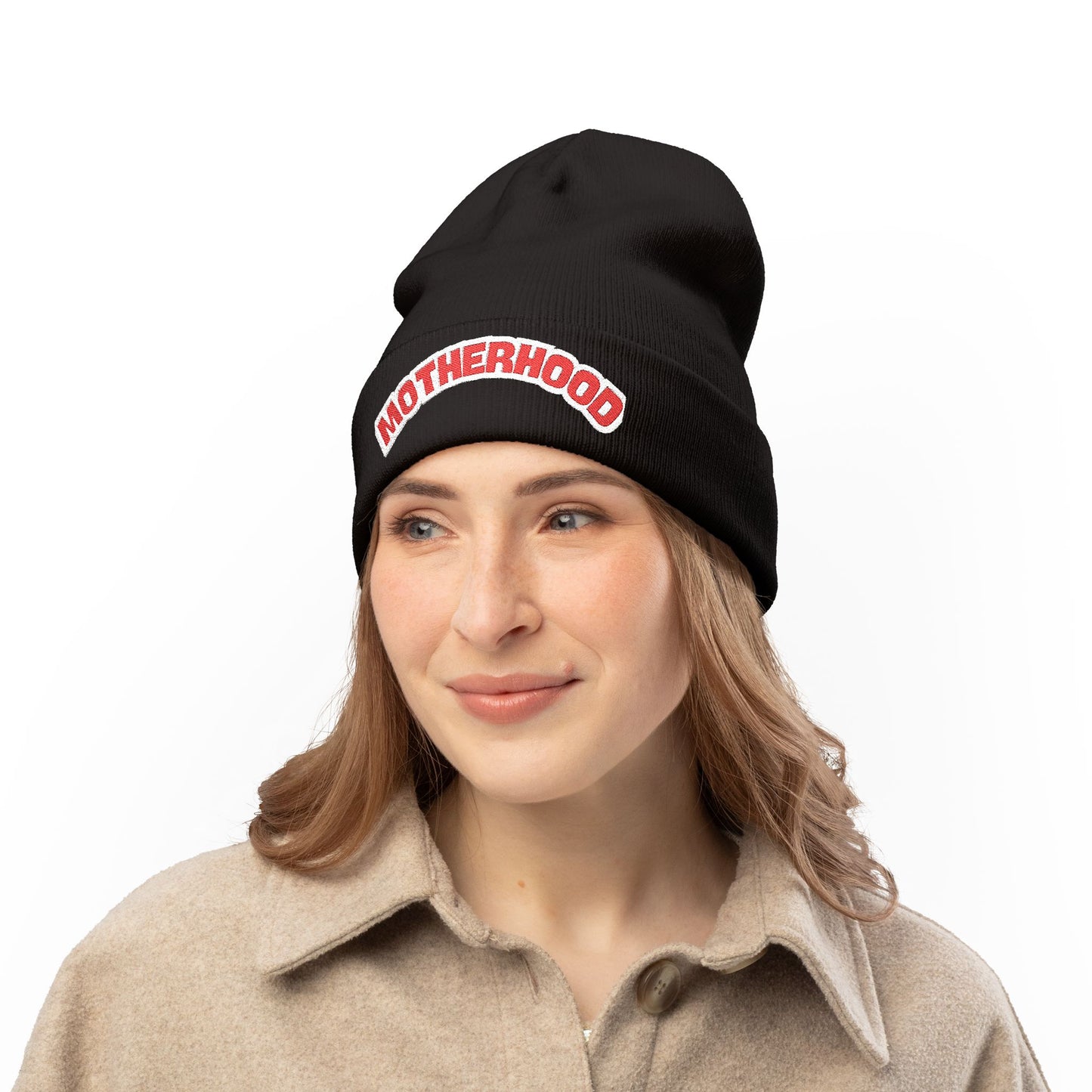 Motherhood Knit Beanie, Cozy Beanie for Moms, Embroidered Hat, Winter Accessories, Gift for New Moms, Trendy Headwear