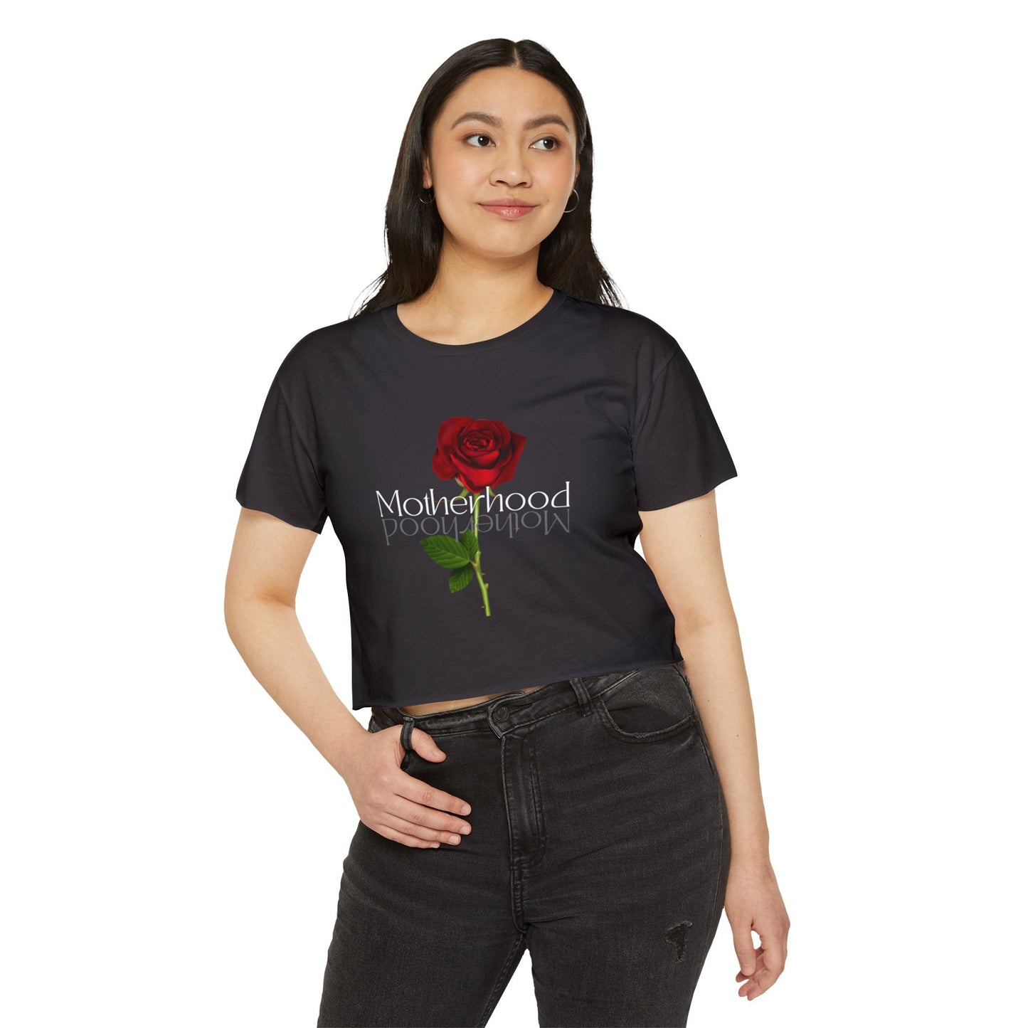 Women's Motherhood Crop Top with Rose Design - Stylish Summer Top, Boho Fashion, Festival Wear, Mother's Day Gift, Casual Outfit