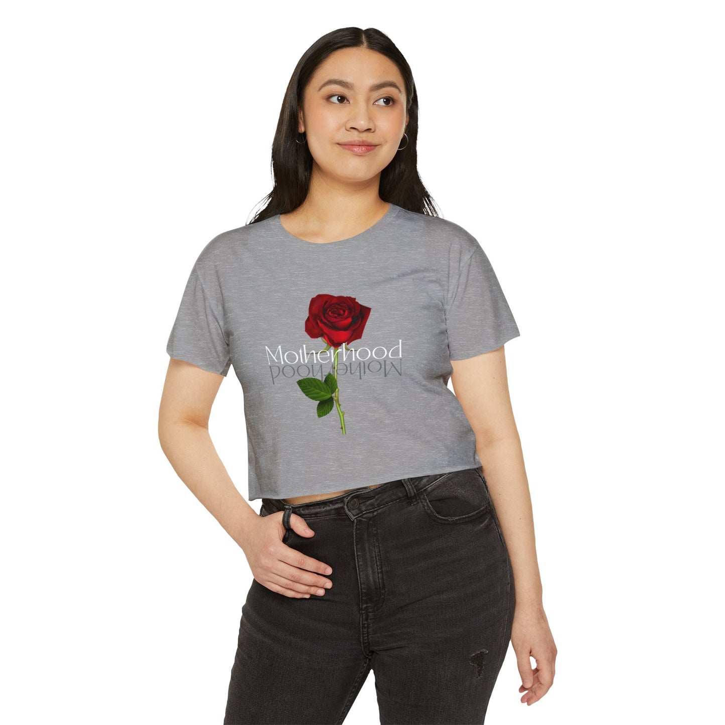 Women's Motherhood Crop Top with Rose Design - Stylish Summer Top, Boho Fashion, Festival Wear, Mother's Day Gift, Casual Outfit